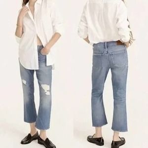 J. Crew 9” Billie Demi Boot Crop Jeans 23 Christy Wash BA622 Mid Rise Distressed